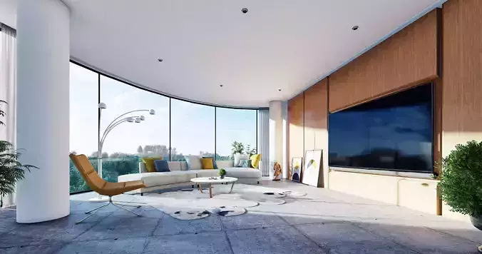 Modern livingroom and kitchen