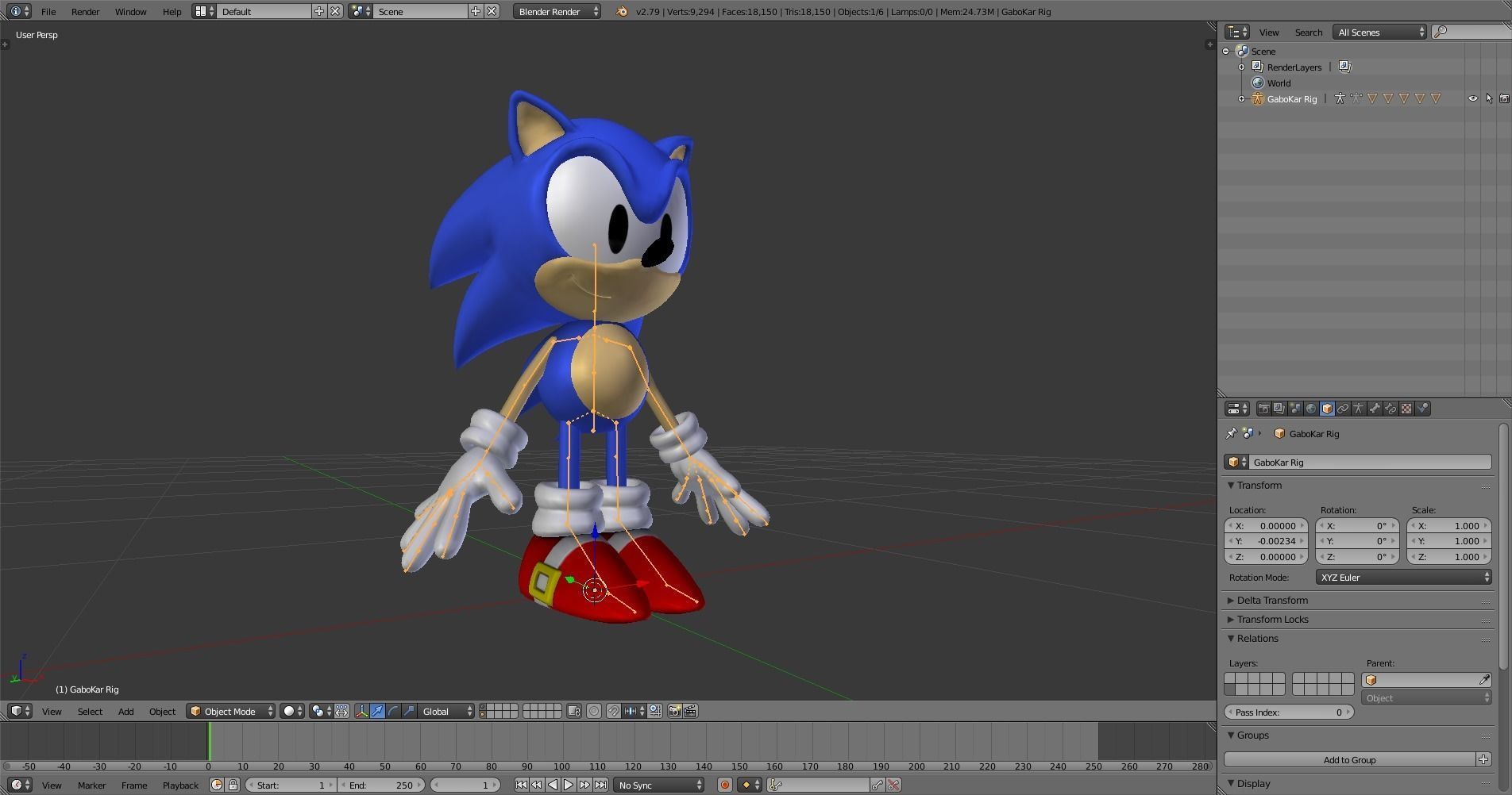 CLASSIC SONIC - FULL RIGGED - GABOKAR 3D model_4
