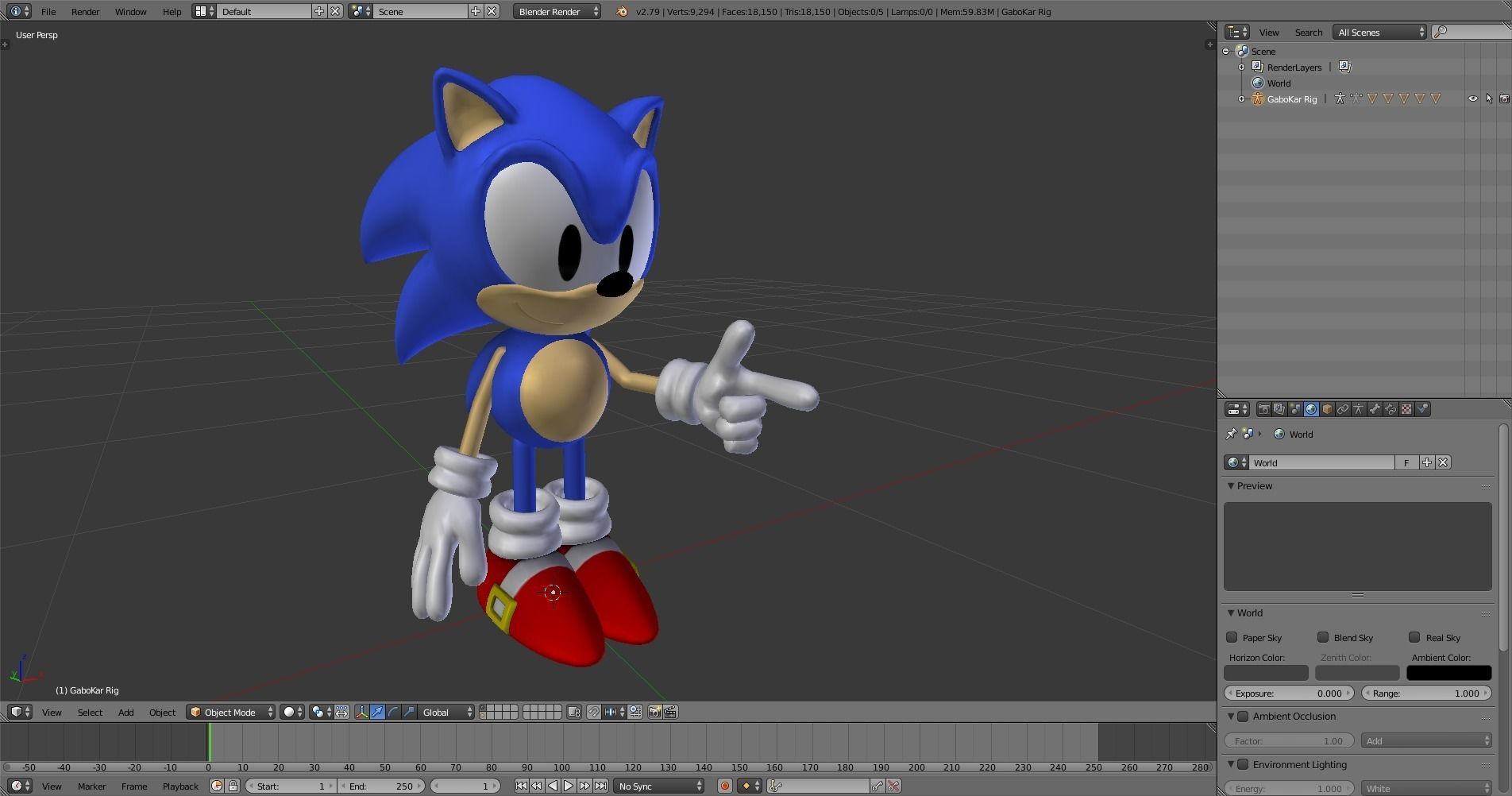 CLASSIC SONIC - FULL RIGGED - GABOKAR 3D model_3