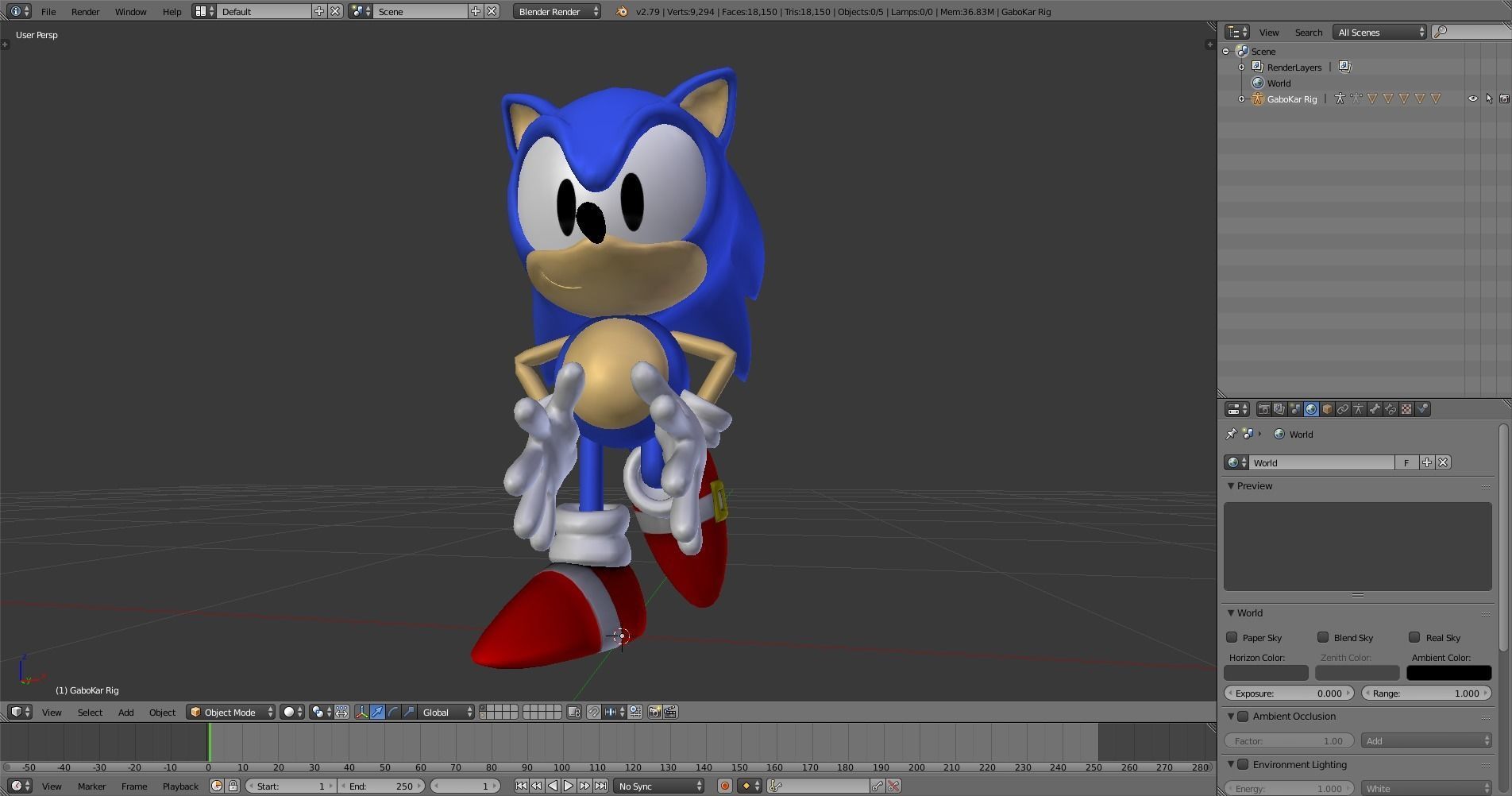 CLASSIC SONIC - FULL RIGGED - GABOKAR 3D model_6