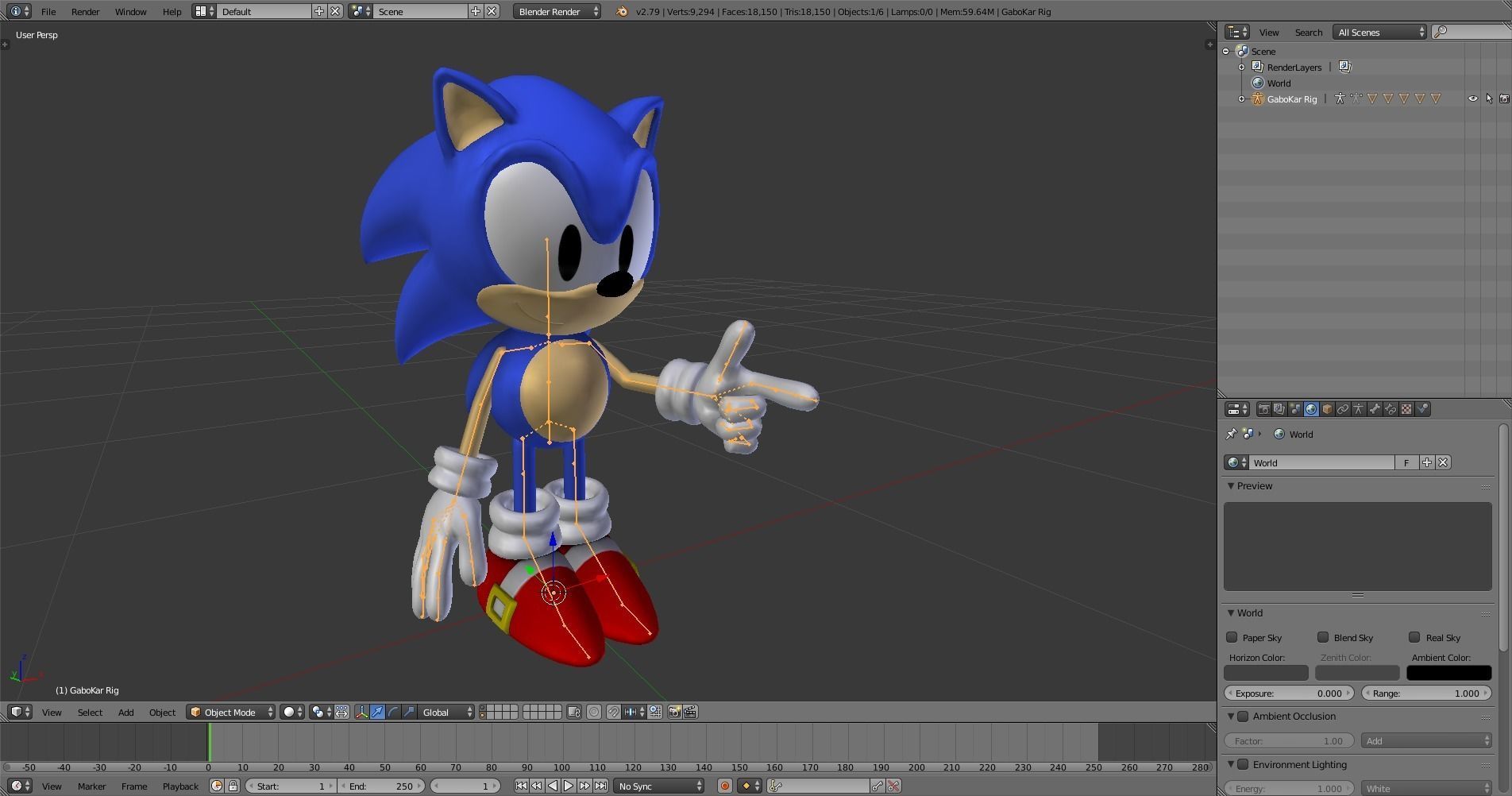 CLASSIC SONIC - FULL RIGGED - GABOKAR 3D model_2