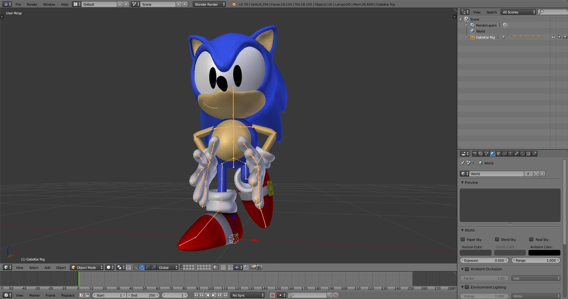 CLASSIC SONIC - FULL RIGGED - GABOKAR 3D model_7