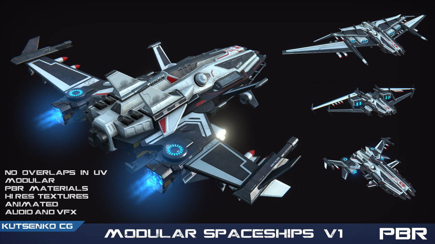 PBR Modular Spaceships v1 Low-poly 3D model_0