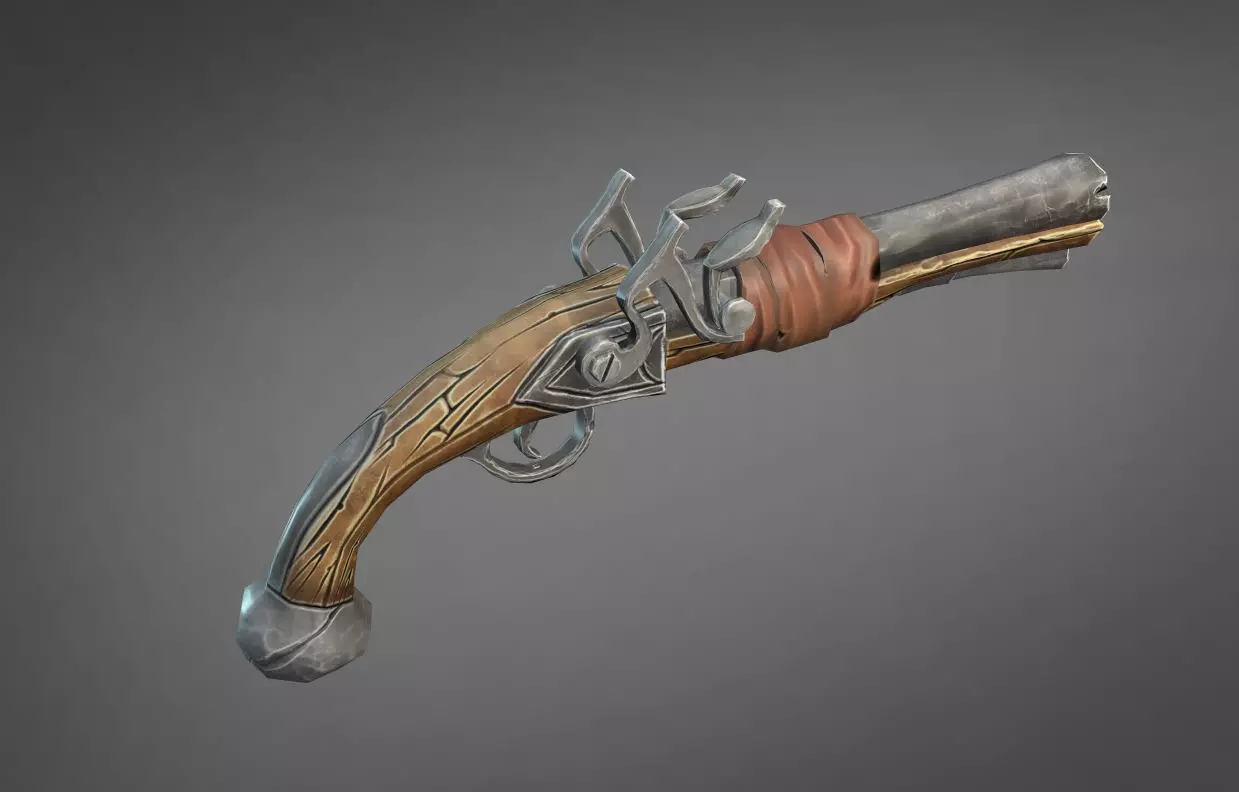 Stylized pirate pistol Free low-poly 3D model