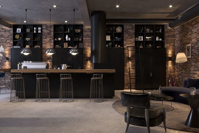 Interior Scene 01 - Cafe Bar - 3D Interior 3D model 5