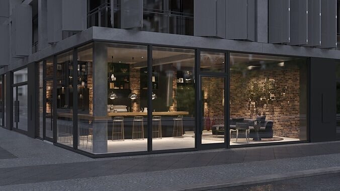 Interior Scene 01 - Cafe Bar - 3D Interior 3D model 3