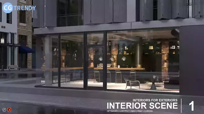 Interior Scene 01 - Cafe Bar - 3D Interior 3D model