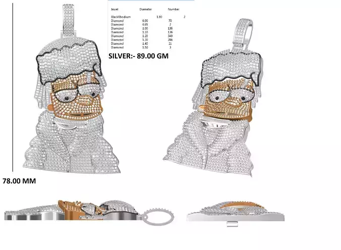 Hip Hop Style Diamond Cartoon Face Fine Pendant Wiz Khalifa