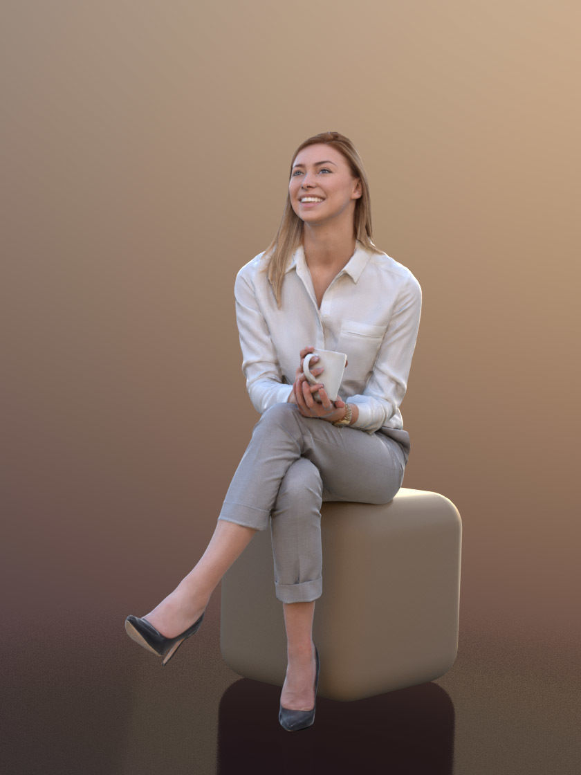 Ramona 10282 - Sitting Business Woman Low-poly 3D model_1