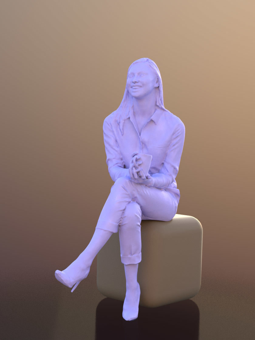 Ramona 10282 - Sitting Business Woman Low-poly 3D model_3