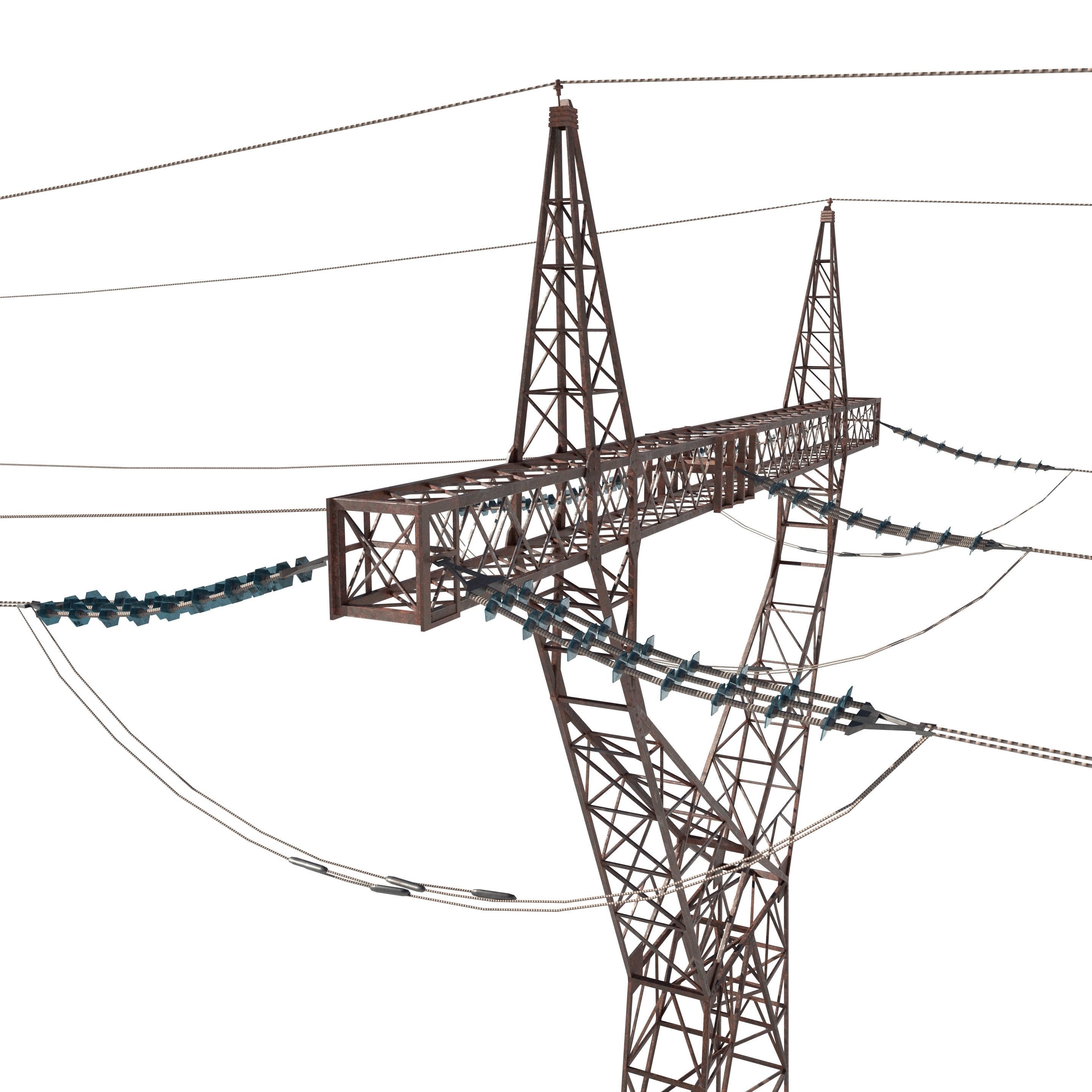 Electricity Pole 21 Weathered 3D model_2