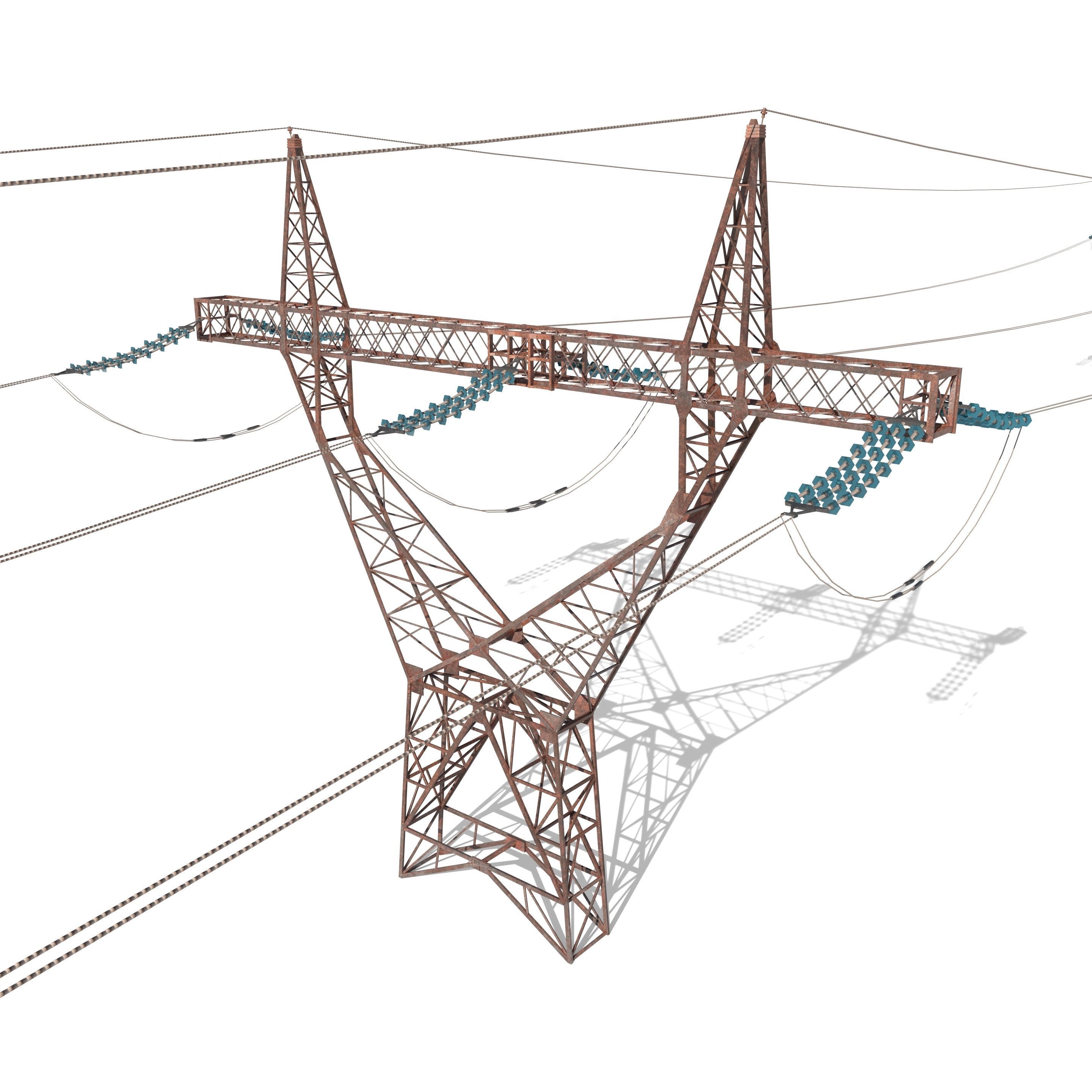 Electricity Pole 21 Weathered 3D model_4