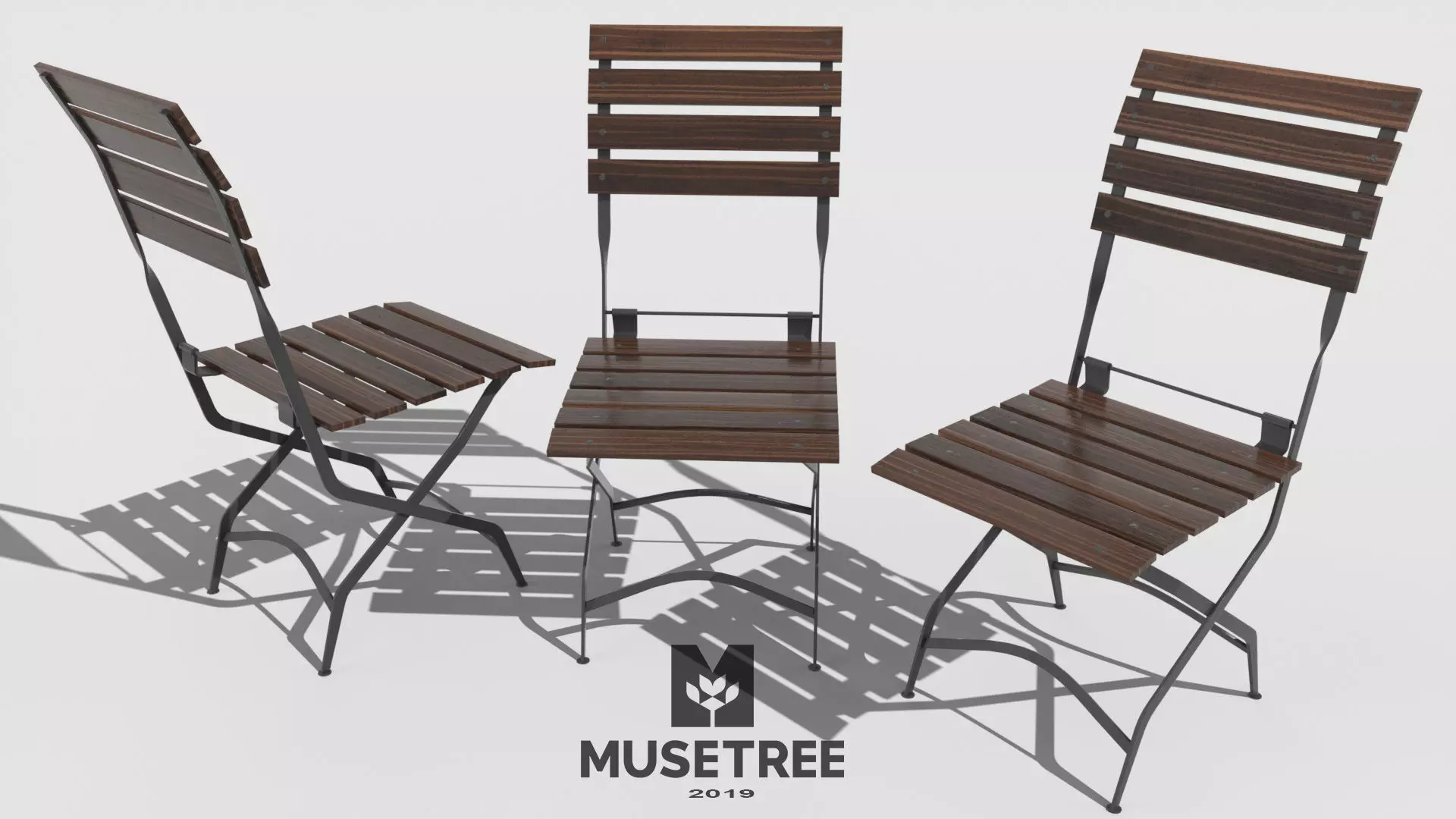 Chair French Cafe Bistro Folding Side Low-poly 3D model