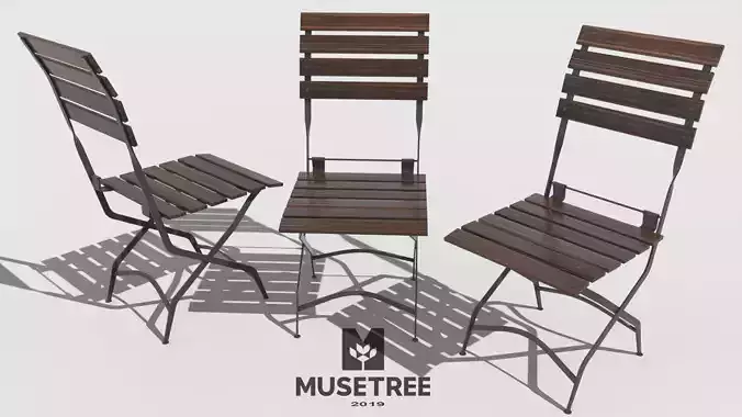 Chair French Cafe Bistro Folding Side  Low-poly 3D model