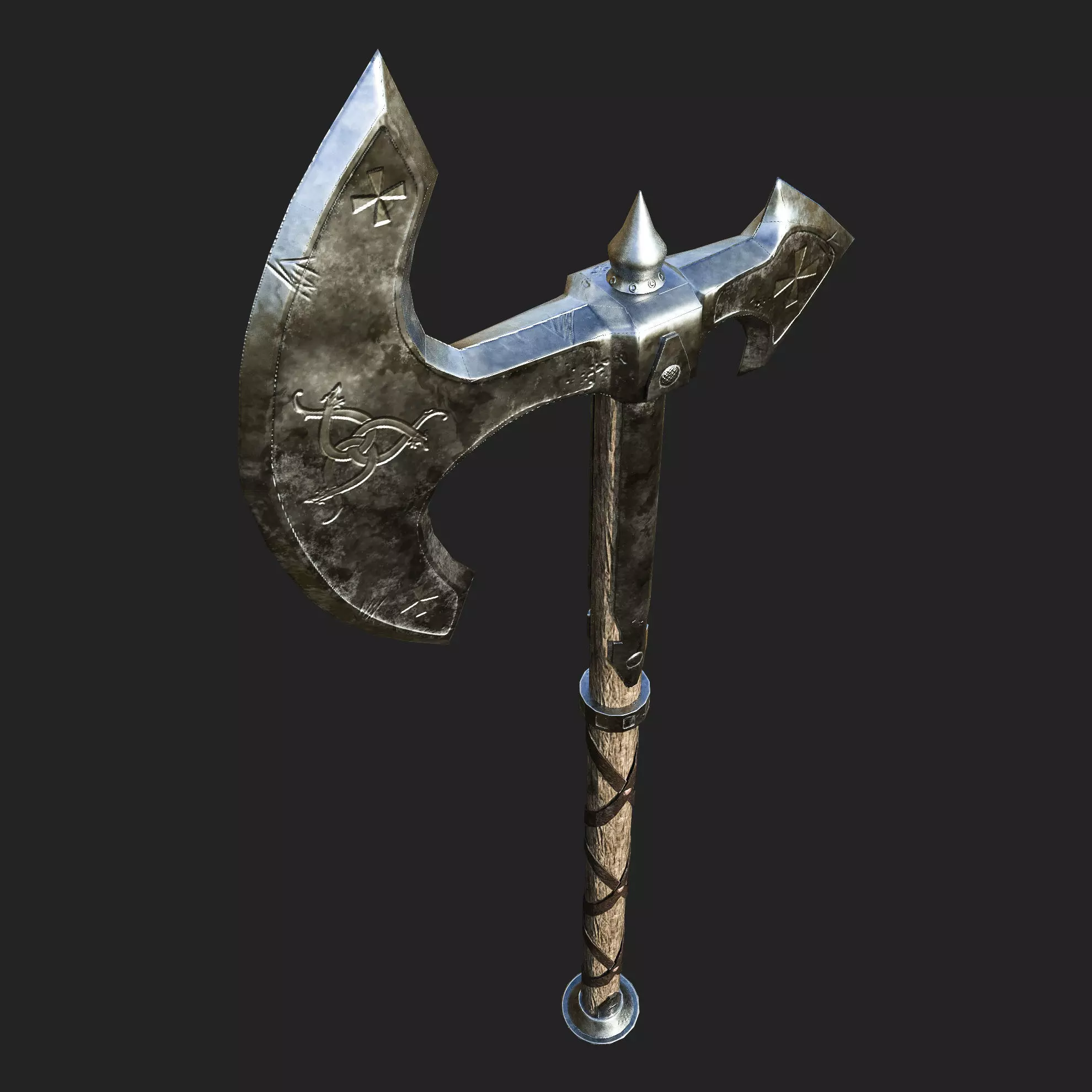 Celtic War Axe Low-poly 3D model_0