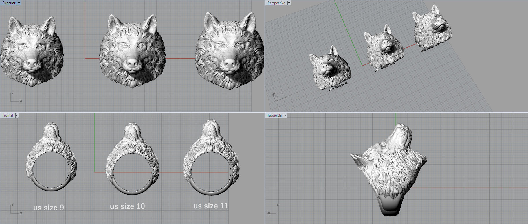 Wolf ring 3D print model_4
