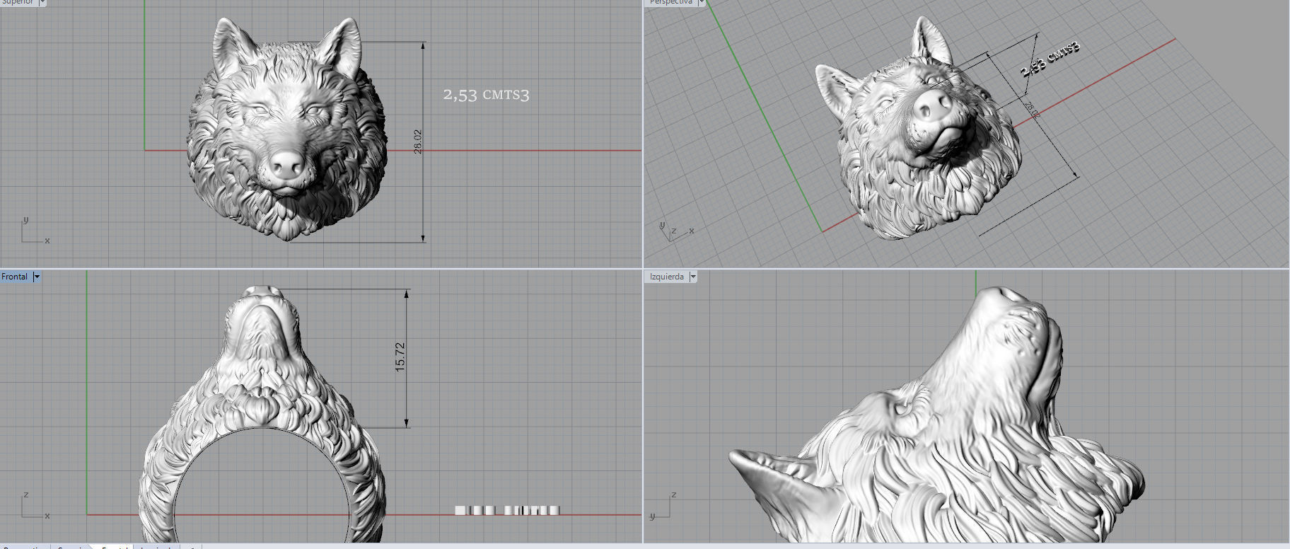 Wolf ring 3D print model_6