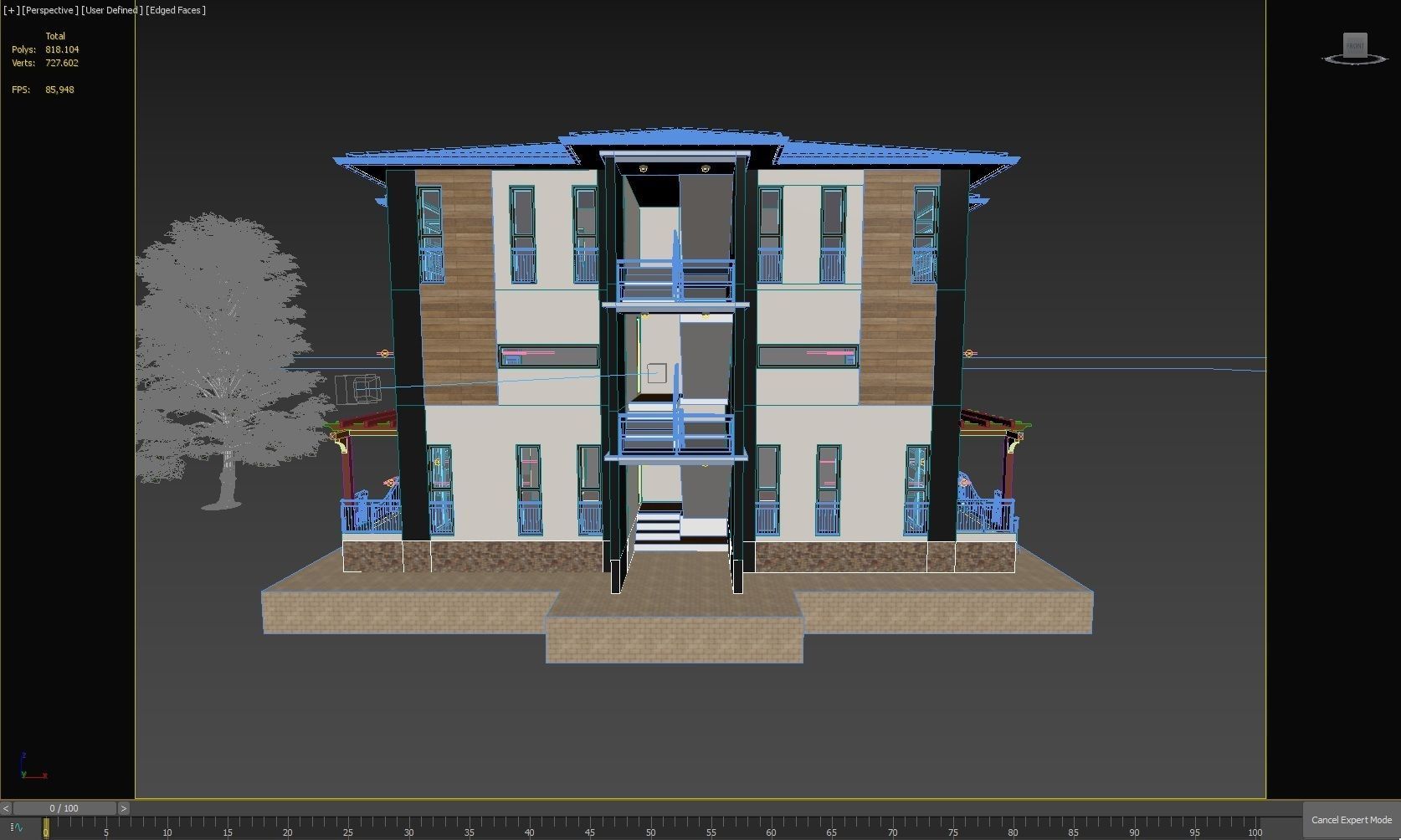 Realistic House two story in middle of grassy field 3D model_5