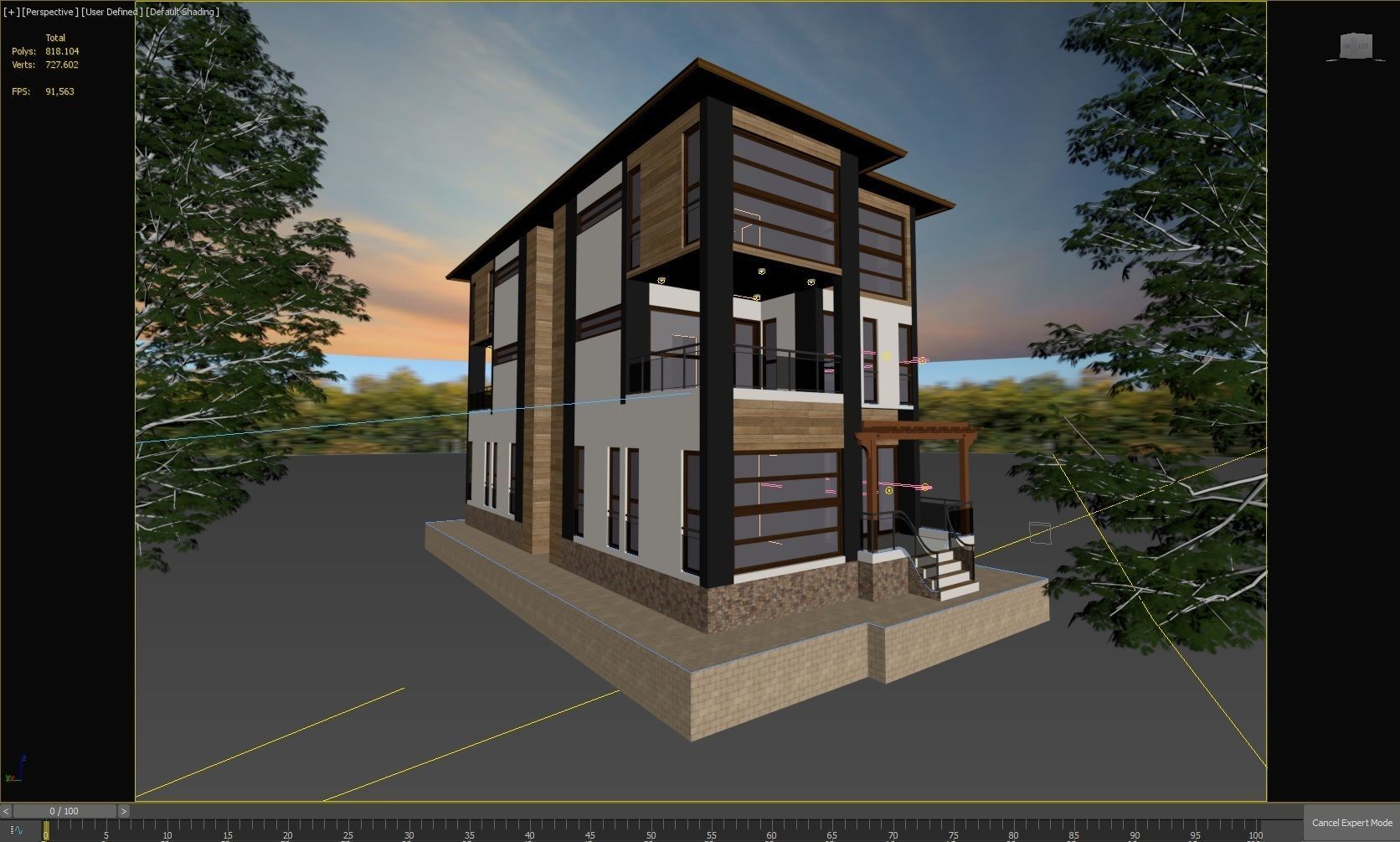 Realistic House two story in middle of grassy field 3D model_4