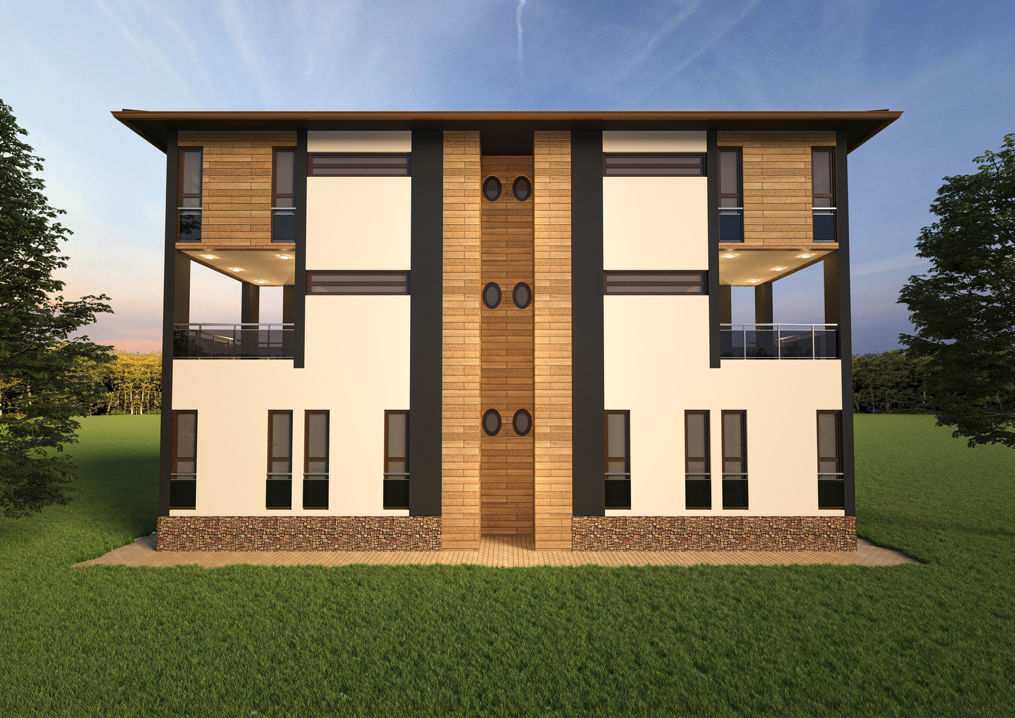 Realistic House two story in middle of grassy field 3D model_2