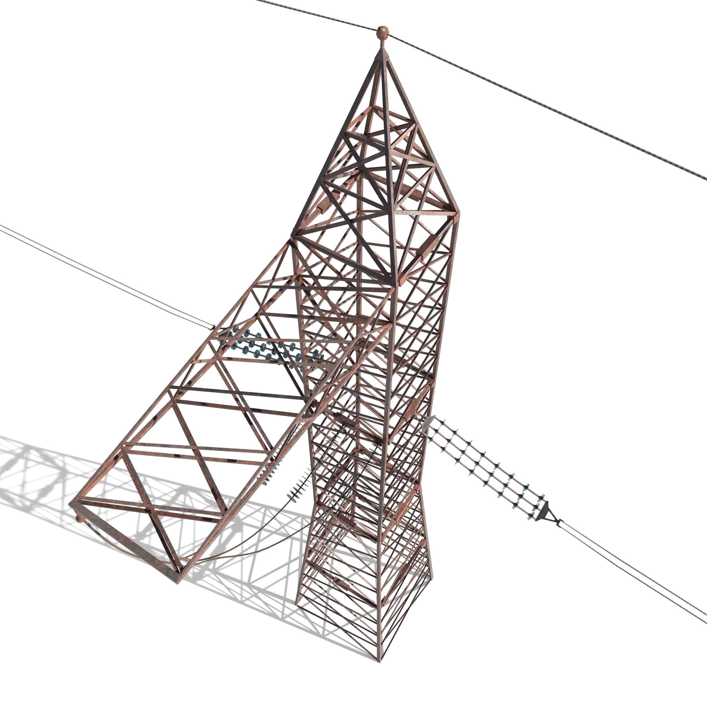 Electricity Pole 17 Weathered Low-poly 3D model_7