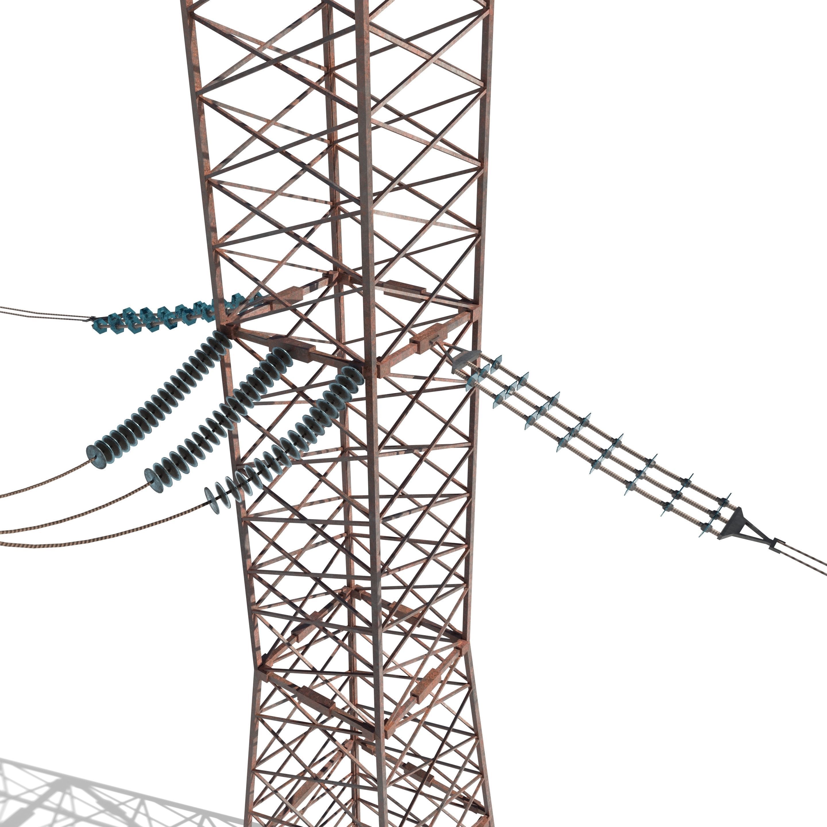 Electricity Pole 17 Weathered Low-poly 3D model_6