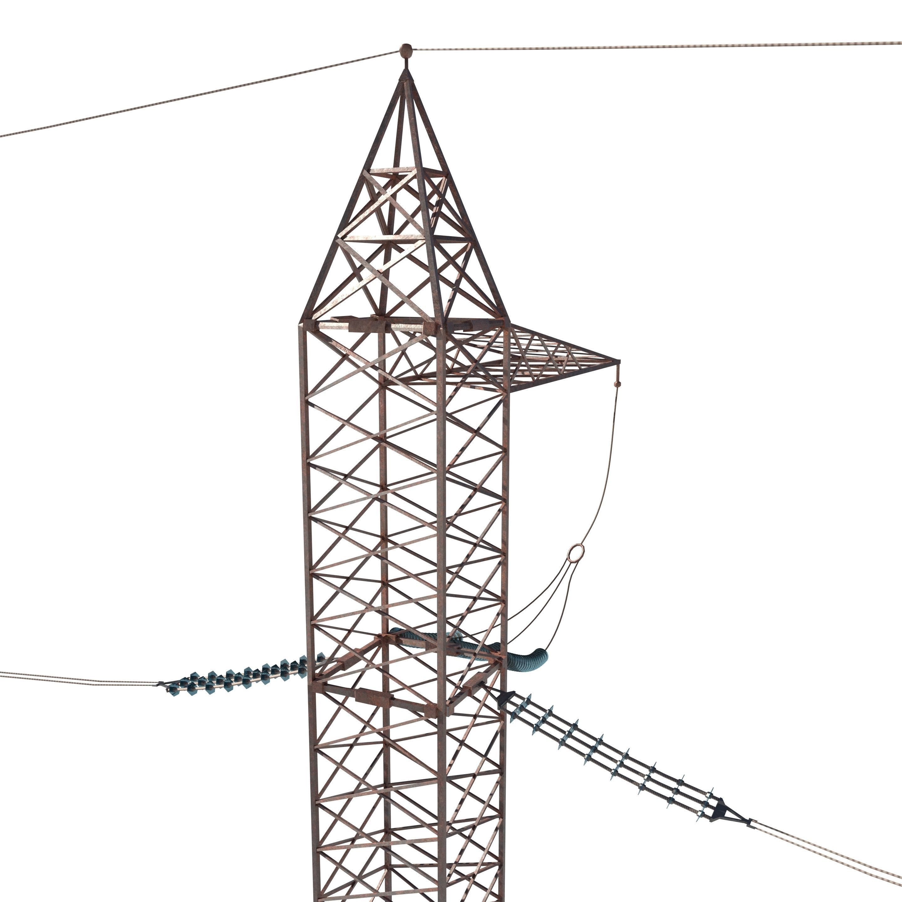 Electricity Pole 17 Weathered Low-poly 3D model_5