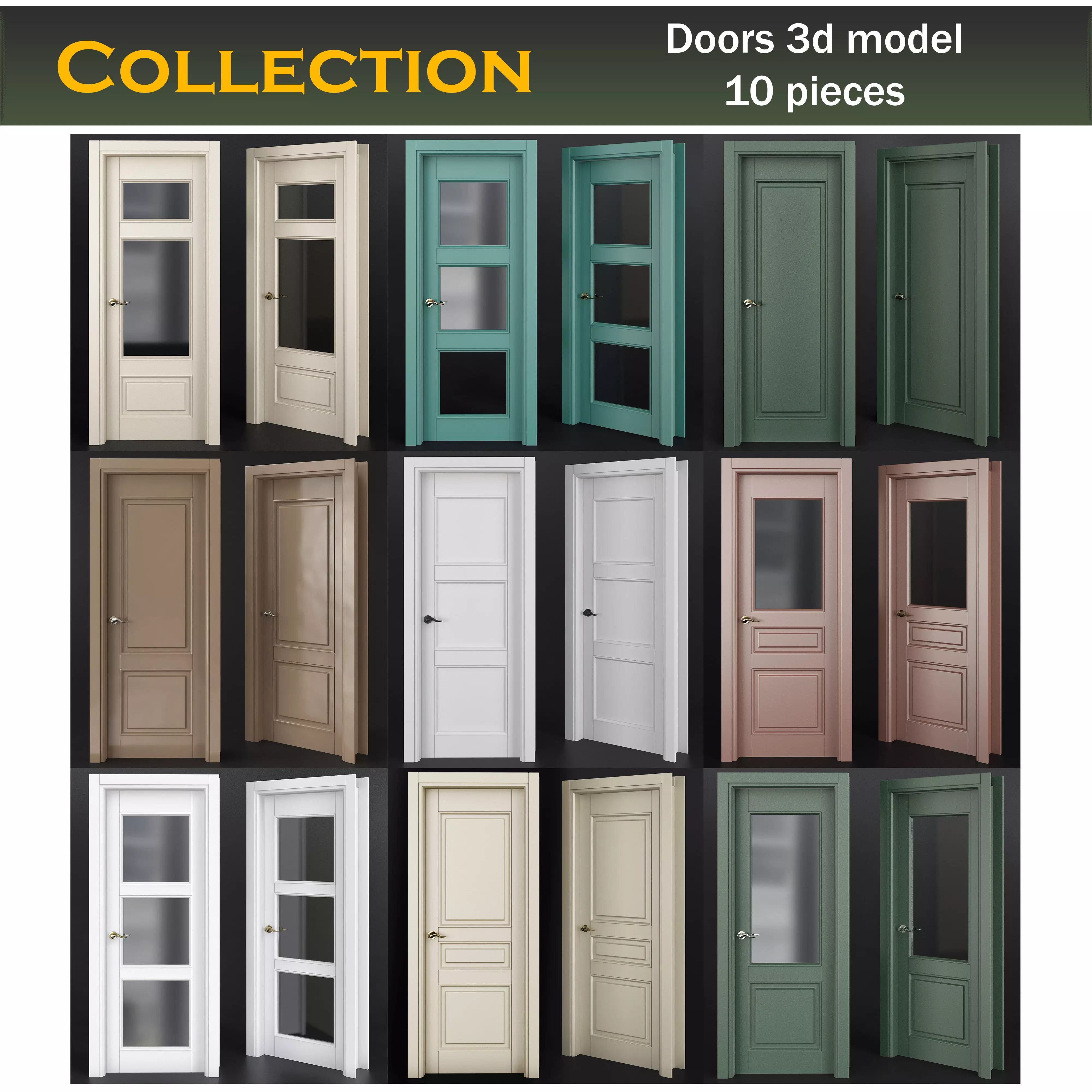 Doors collection 3d models 10 pieces Low-poly 3D model_0