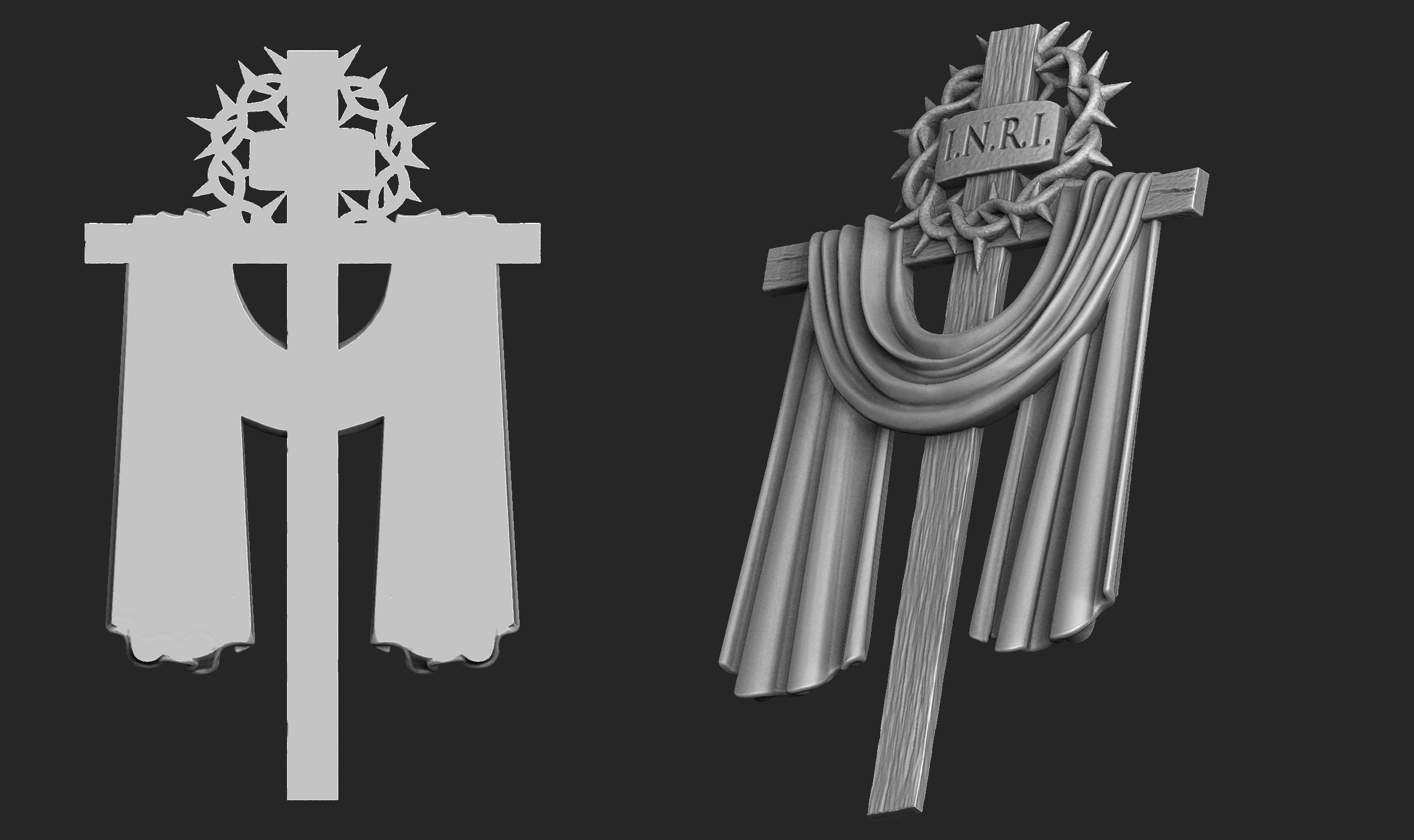 Cross with a Crown of Thorns 3D print model_3