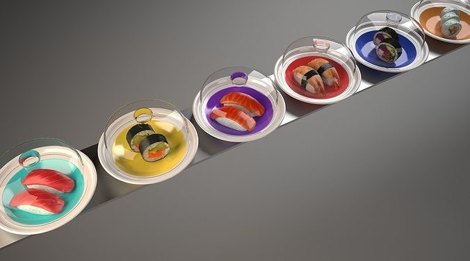 sushi belt Kaitenzushi and dishes Giapan seafood Low-poly 3D model 5