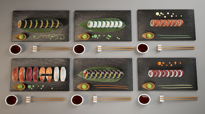 sushi belt Kaitenzushi and dishes Giapan seafood Low-poly 3D model 4