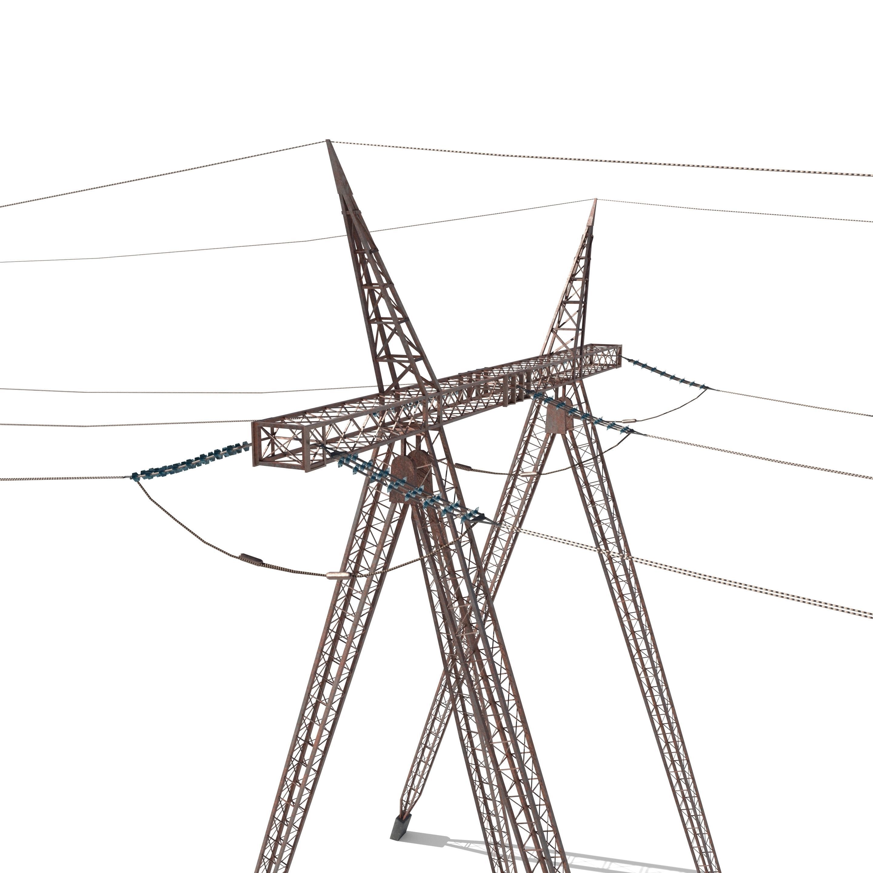 Electricity Pole 24 Weathered Low-poly 3D model_5