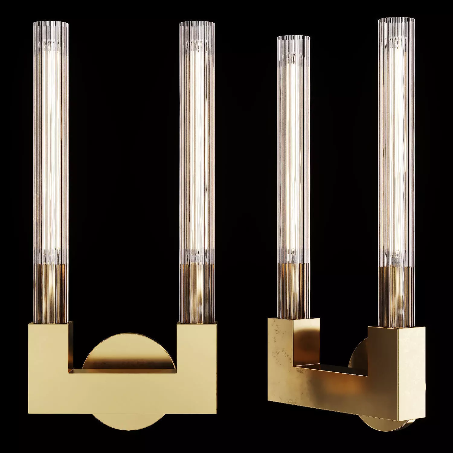 Restoration Hardware CANNELE DOUBLE SCONCE Brass 3D model_0