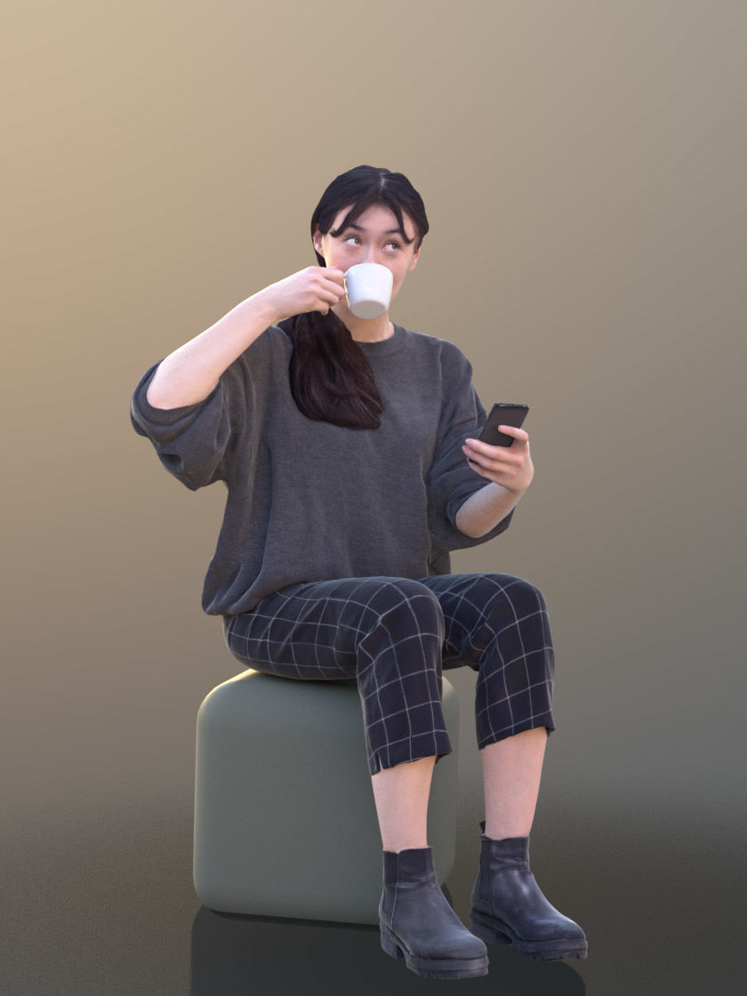 Francine 10355 - Sitting Casual Girl Low-poly 3D model_2