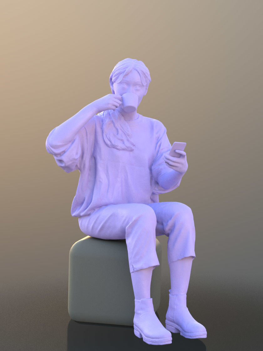 Francine 10355 - Sitting Casual Girl Low-poly 3D model_4