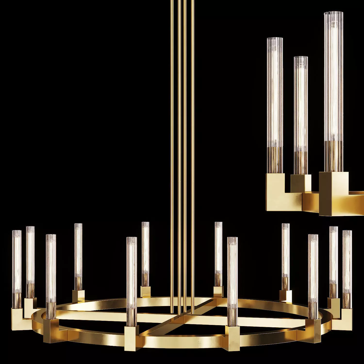Restoration Hardware CANNELE ROUND CHANDELIER 60 Brass 3D model_0