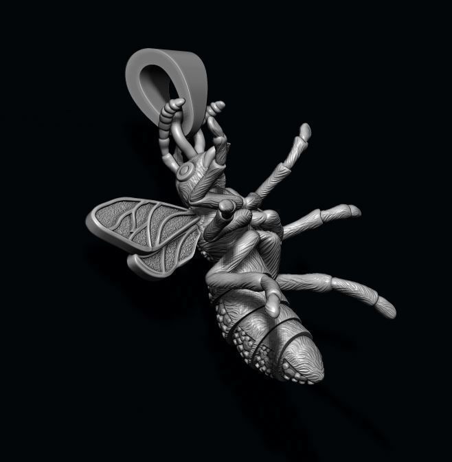 Bee pendant with diamond 3D print model_4