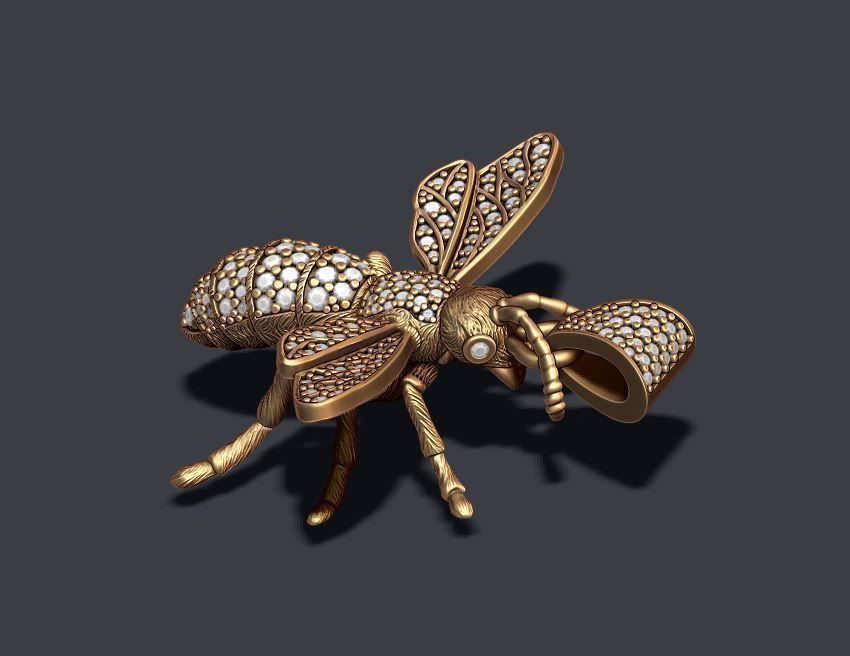 Bee pendant with diamond 3D print model_6