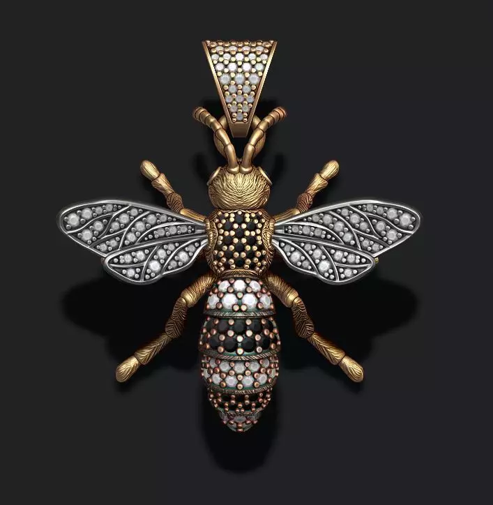 Bee pendant with diamond 3D print model_0