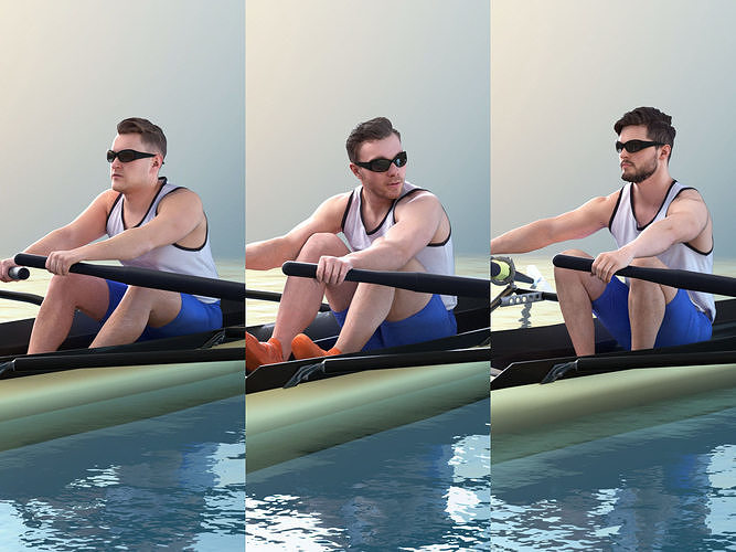 Rowing Athletes - Three Rowers  3D Model Collection