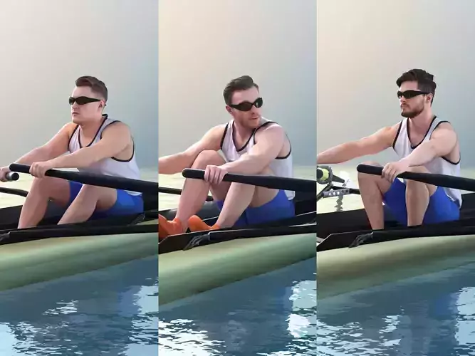 Rowing Athletes - Three Rowers  3D Model Collection