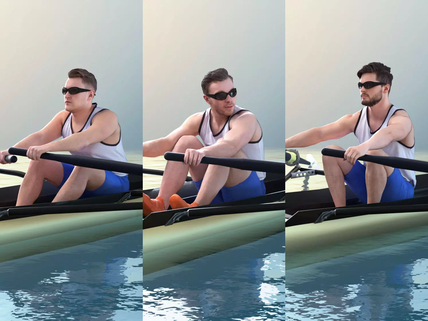 Rowing Athletes - Three Rowers  3D Model Collection_0