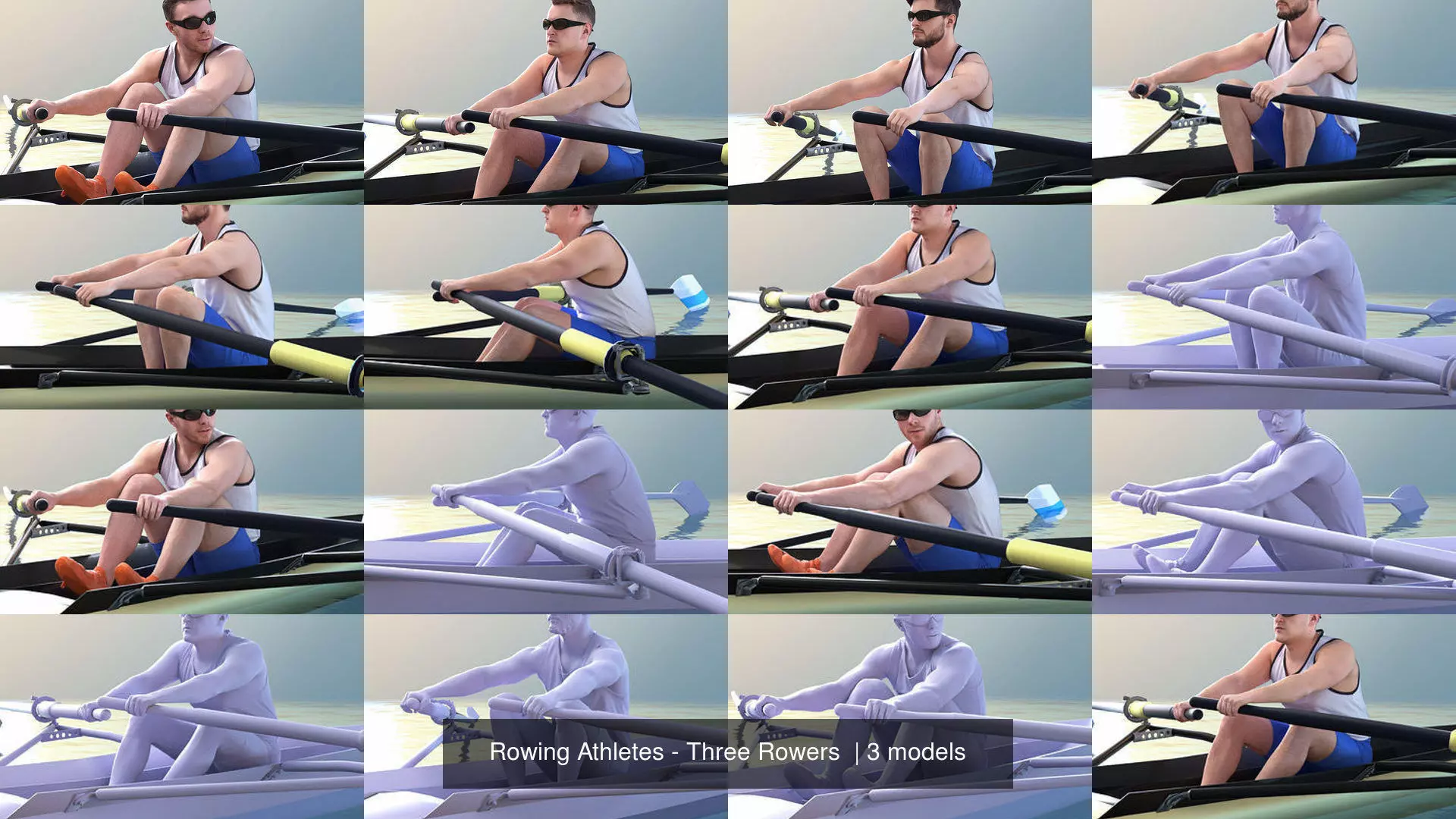 Rowing Athletes - Three Rowers  3D Model Collection_1