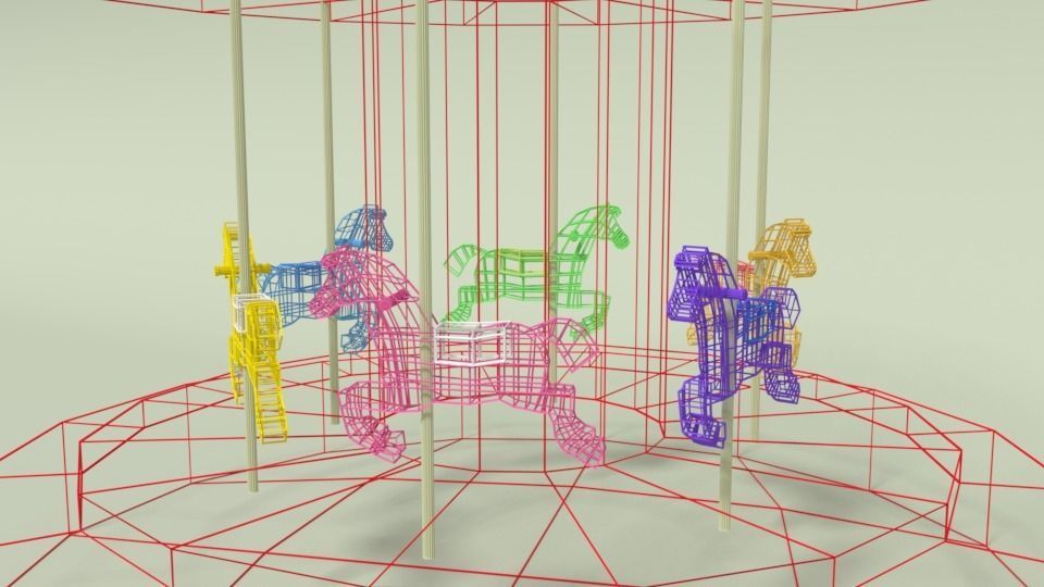Low Poly Cartoon Carousel Low-poly 3D model_14
