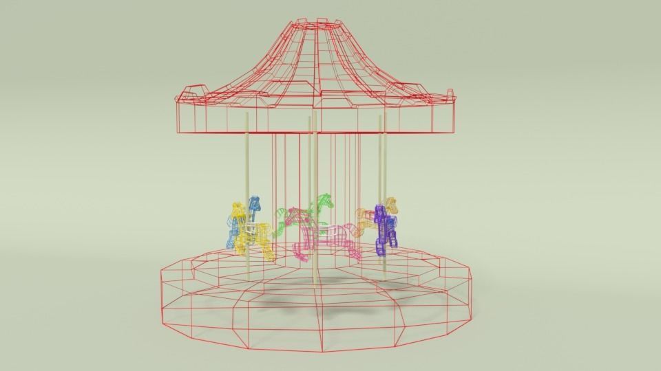 Low Poly Cartoon Carousel Low-poly 3D model_10