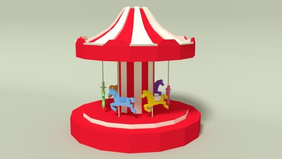 Low Poly Cartoon Carousel Low-poly 3D model_1