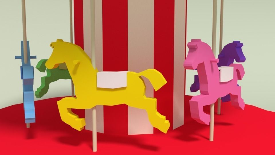 Low Poly Cartoon Carousel Low-poly 3D model_8