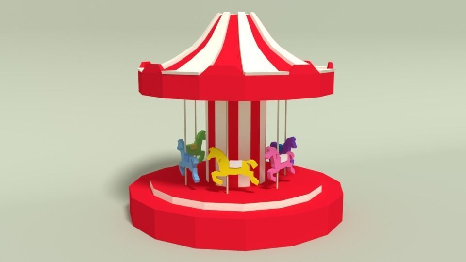 Low Poly Cartoon Carousel Low-poly 3D model_2