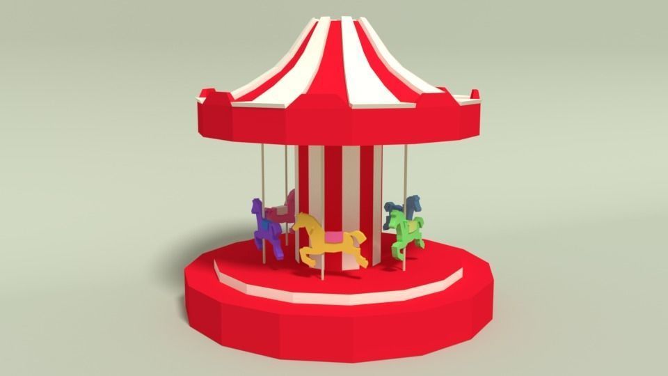 Low Poly Cartoon Carousel Low-poly 3D model_4
