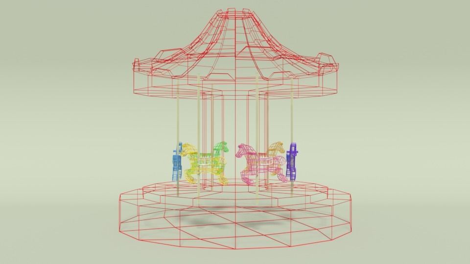 Low Poly Cartoon Carousel Low-poly 3D model_11